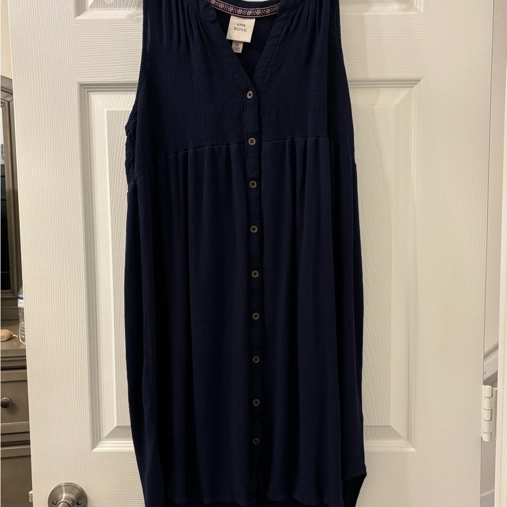 Navy Sleeveless Button-Down Maxi Dress